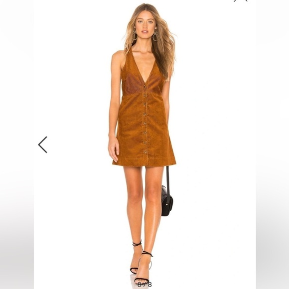 Free People Dresses & Skirts - ✨HP✨Free People Rolling Thunder Corduroy Button Up Mini Dress Jumper Cinnamon